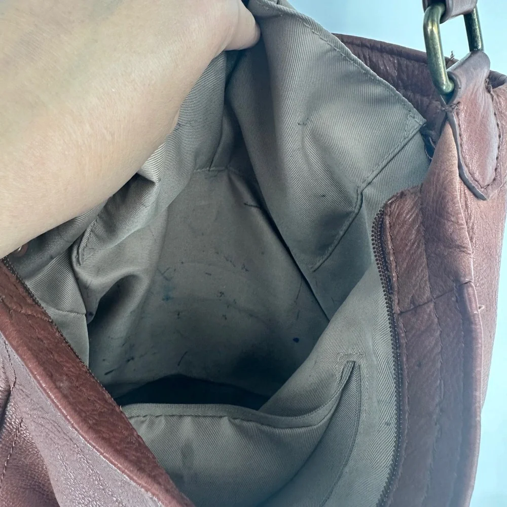 American Leather Co Austin Cognac Brown Pebbled Leather Hobo Shoulder Bag Zipper